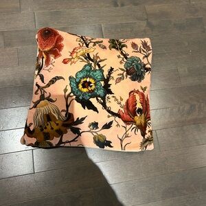 House of Hackney Peach Floral Accent Pillow with Teal, Red, Yellow Blooms